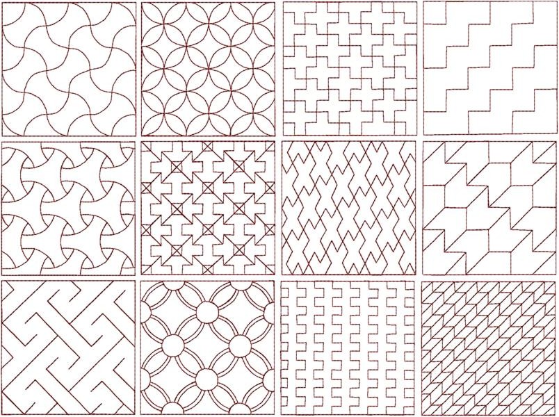 Verschillende Sashiko-patronen.