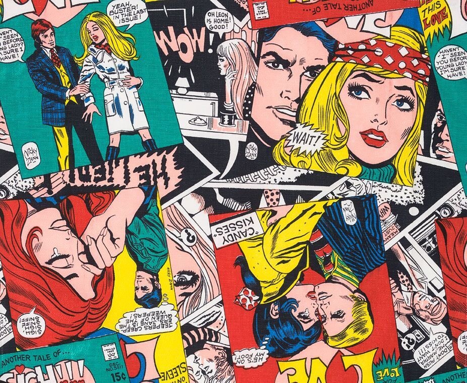 ‘Love Comic’ gordijnstof, ontwerper Nicky Zann, 1970 - foto Target Gallery.