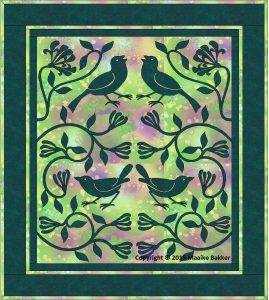 Quilt van Maaike Bakker, gebaseerd op het ontwerp 'De Aardbijendiefjes' van William Morris.