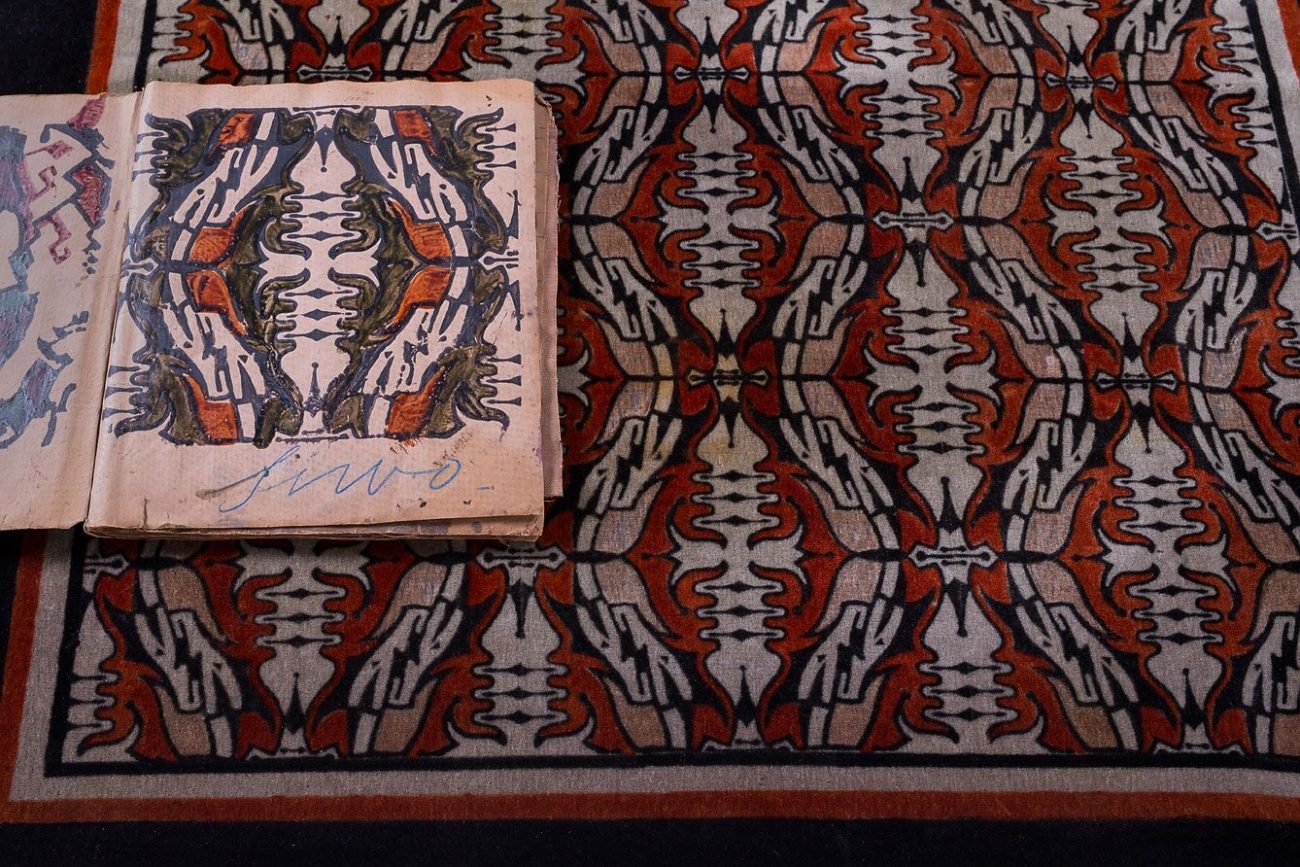 Trijp tafelkleed met dessin ‘Siwo’ en ontwerptekening van Sikko van der Woude, uitvoering Schellens & Marto, Eindhoven, circa 1920-1930 - foto Tommy de Lange.