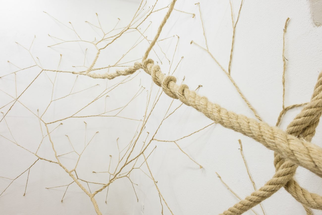 Janaina Mello Landini, detail Ciclotrama 28 (Medusa), 2015, henneptouw en spijkers - foto Stefano Oliverio.