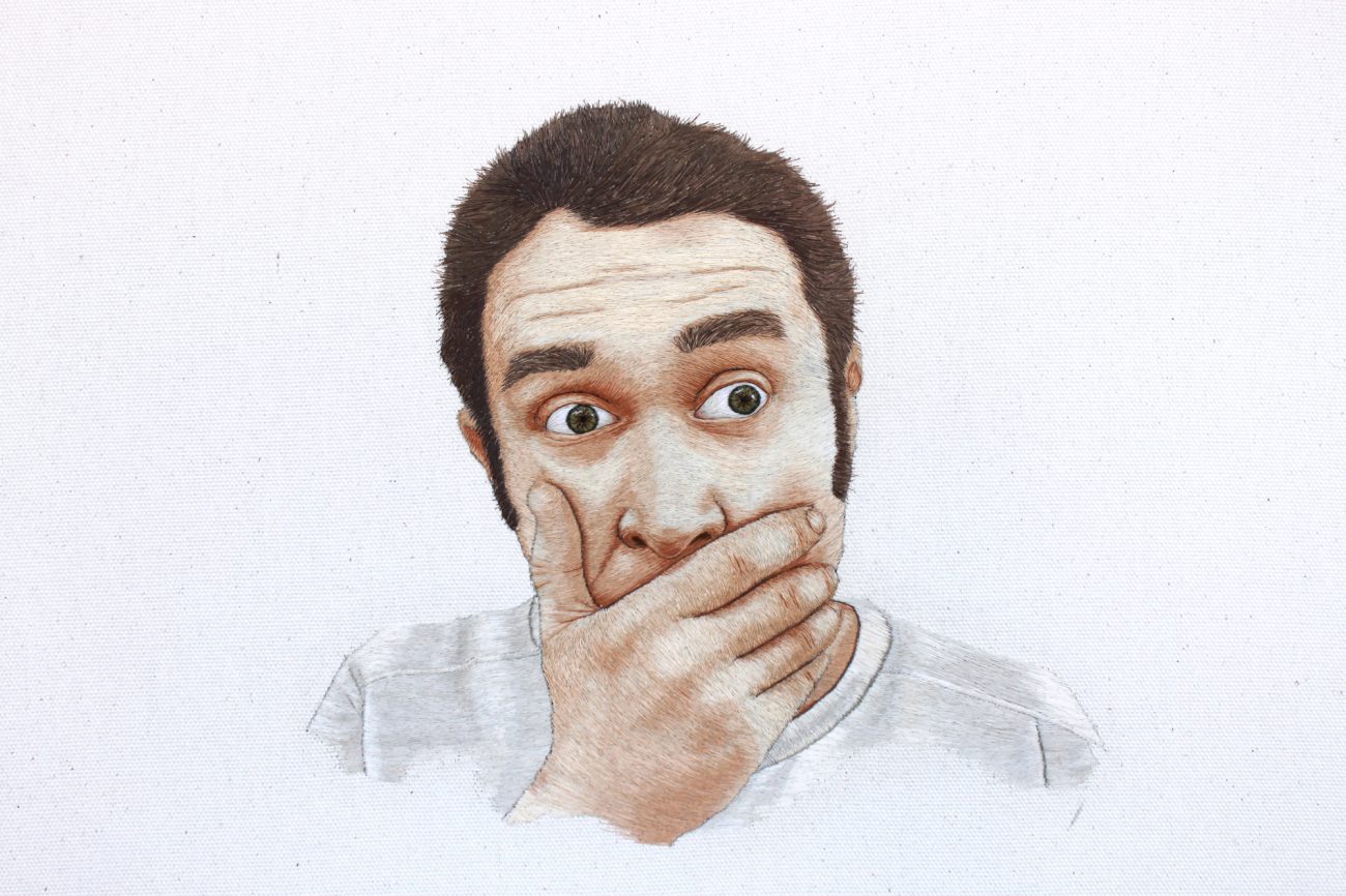 Murat Yildiz, I Can’t Speak (detail), 2015, draad op canvas, 50 x 70 cm.