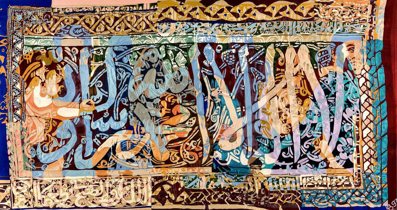 Barbara Broekman - Arabisch, handgeborduurd, 240 x 450 cm.