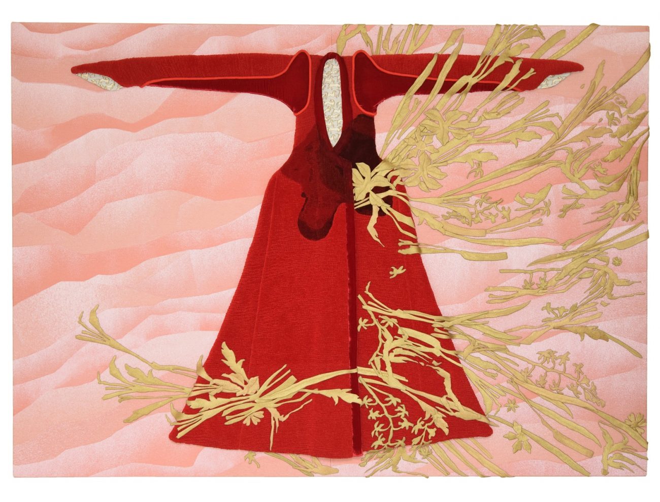 Red Thread door Eylem Aladogan, 2018, hoog 170 x breed 240 cm.