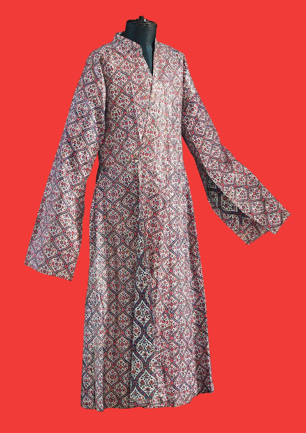 Kledingstuk (qaba) voor mannen, Iran, 1875-1895, bedrukte en geglansde katoen.