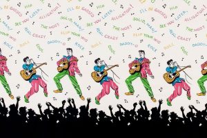 Elvis Presley, randpatroon voor een rok, Rock n’ Roll skirts, VS - foto Target Gallery.
